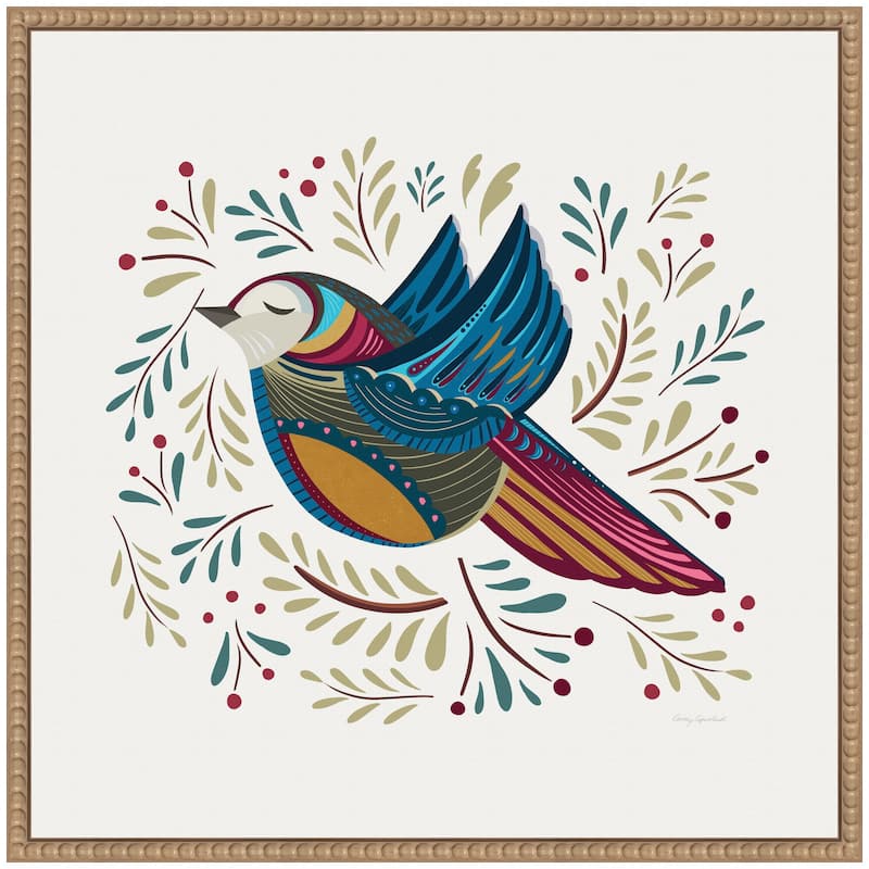 Kate and Laurel Sylvie Peace Bird Blue Framed Canvas by Carey Copeland