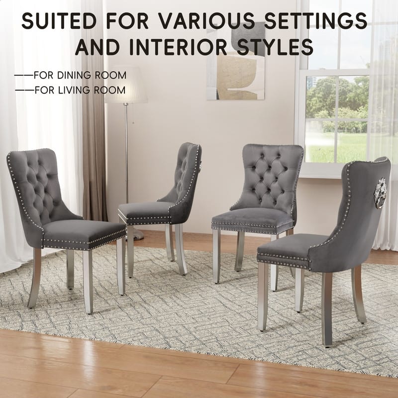 High-end Tufted Velvet Upholstered Nailhead Dining Chair Set of 4