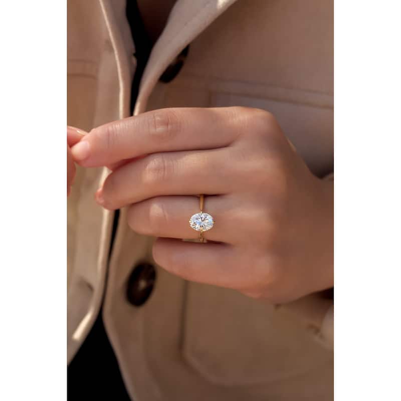 Kobelli 2 Carat Oval Lab Grown Diamond Certified 14k Solid Gold Solitaire Compass Oia (ee-ah) Ring