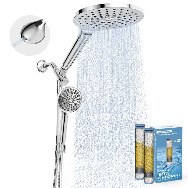 Dual Handheld Shower Head Combo, 2 in 1 Rain Shower Heads System - Premium Chrome - Filtered