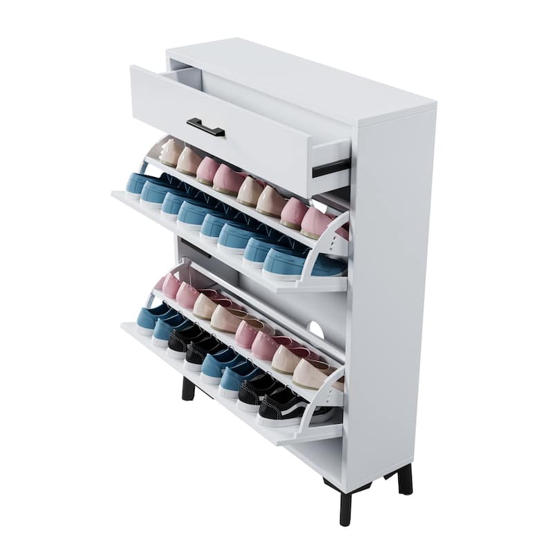 Free-Standing Shoe Organizer Cabinet with 2 Flip-Top Drawers and Metal Legs, Ample Storage for Hallway, Entryway and Porch