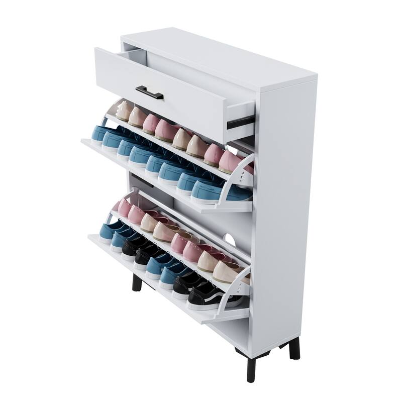 Shoe Storage Cabinet for Entryway, Free Standing Shoe Organizer with 2 Flip Drawers