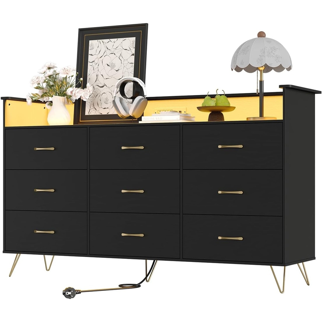 9-Drawer Wooden Dresser, Modern Large Storage Chest for Bedroom, Living Room