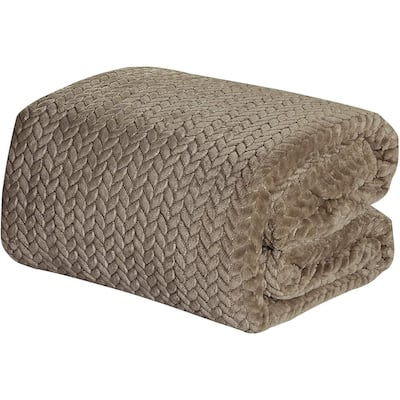 Décor&More HomeEssentials Extra Heavy and Plush Chevron Braided Queen Size Microplush Jacquard Blanket (86" x 86") - Taupe