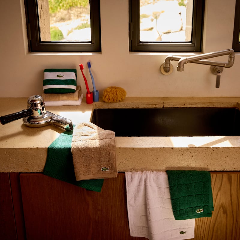 Lacoste Croc Scale Cotton Bath Towel, Hand Towel, and Washcloth
