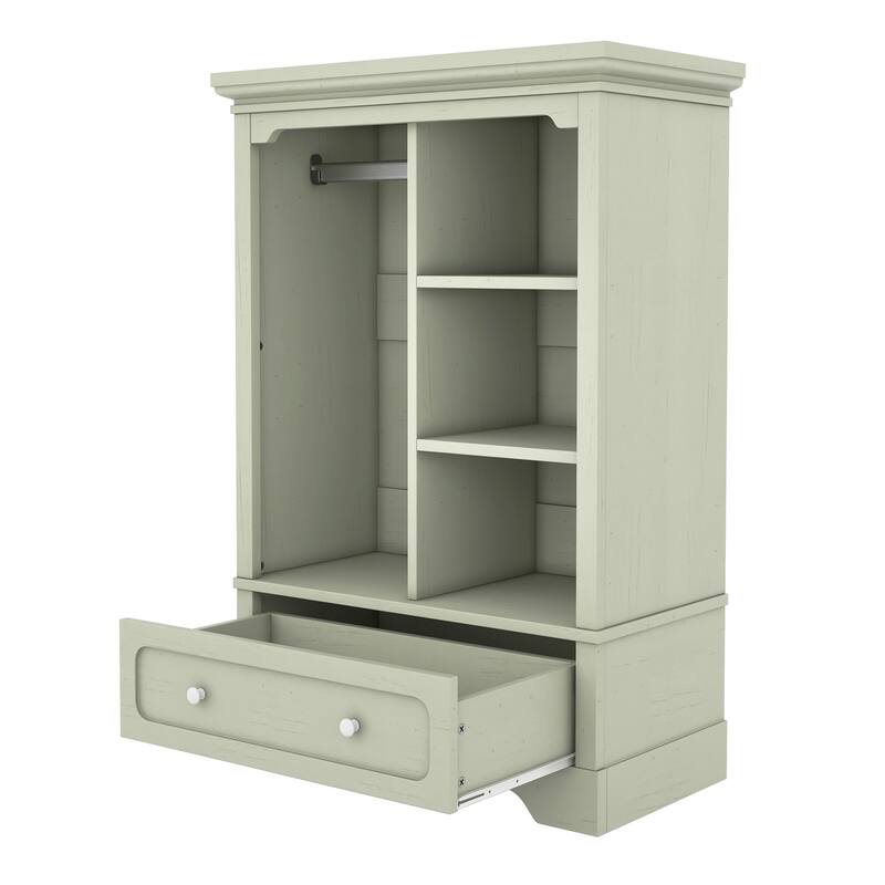 Open Children's Wardrobe with A Hanging Rod and Open Shelves