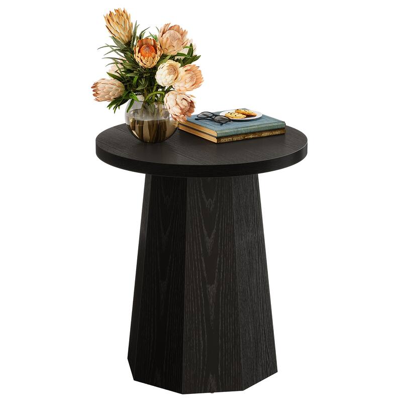 Round End Table, Wooden Couch Side Table, Nightstand Accent Furniture for Living Room, Bedroom