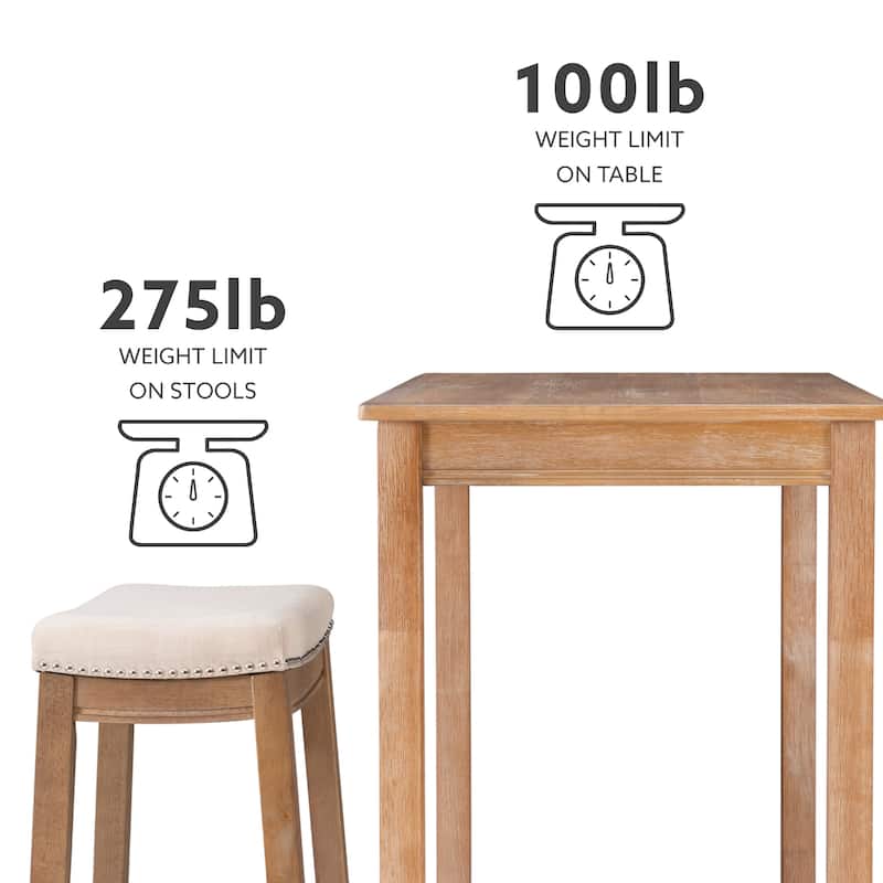 3-Piece Bar Table and Padded Stool Set - 47.25" - Beige and Brown