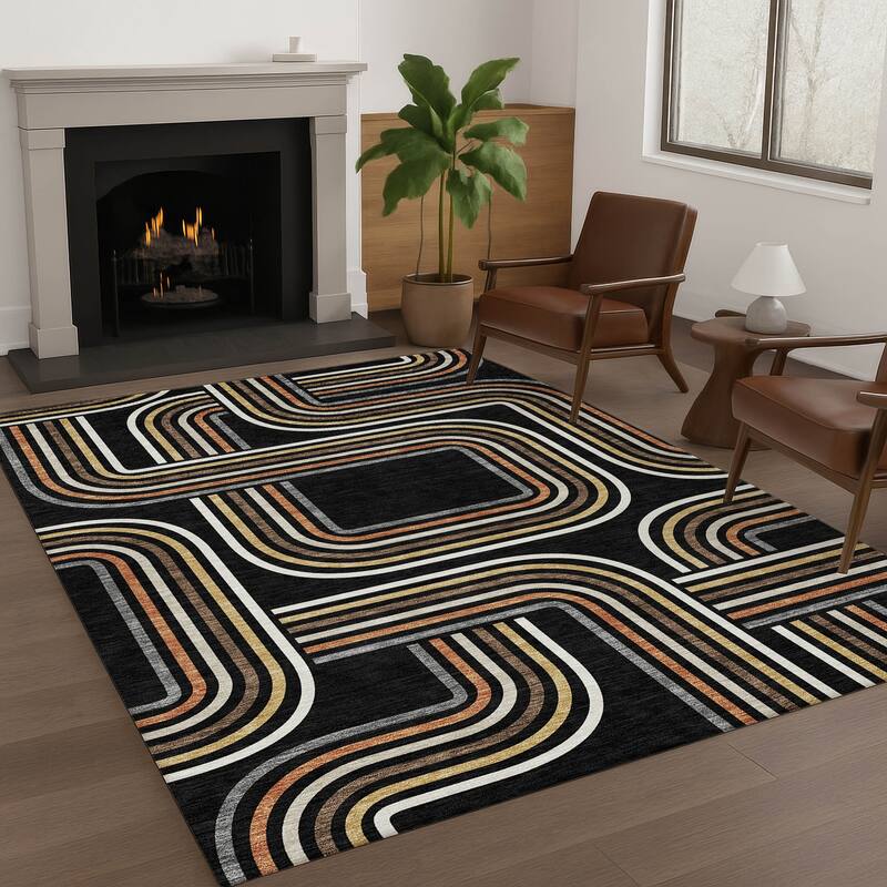 Machine Washable Indoor/ Outdoor Modern Leawood Chantille Rug