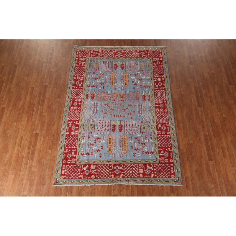 Traditional Light Blue Kazak Area Rug Handmade Wool Carpet - 6'6" x 9'5"