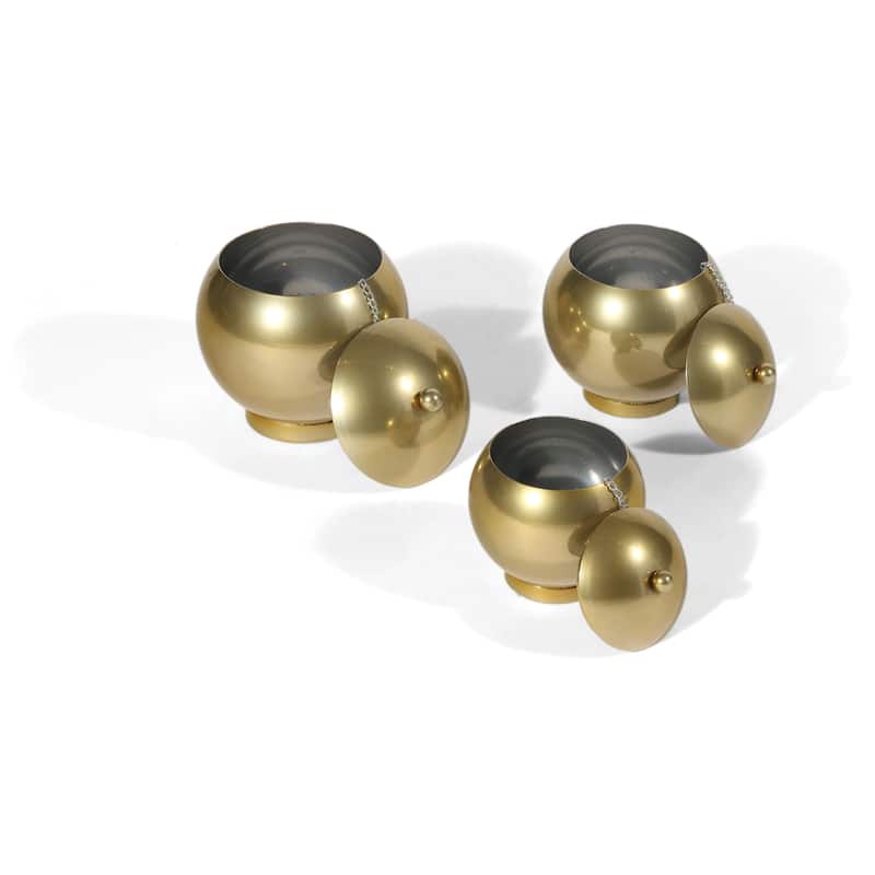 HomeRoots Set of Three Gold Metal Decorative Lidded Canisters - 8' X '9' X '8