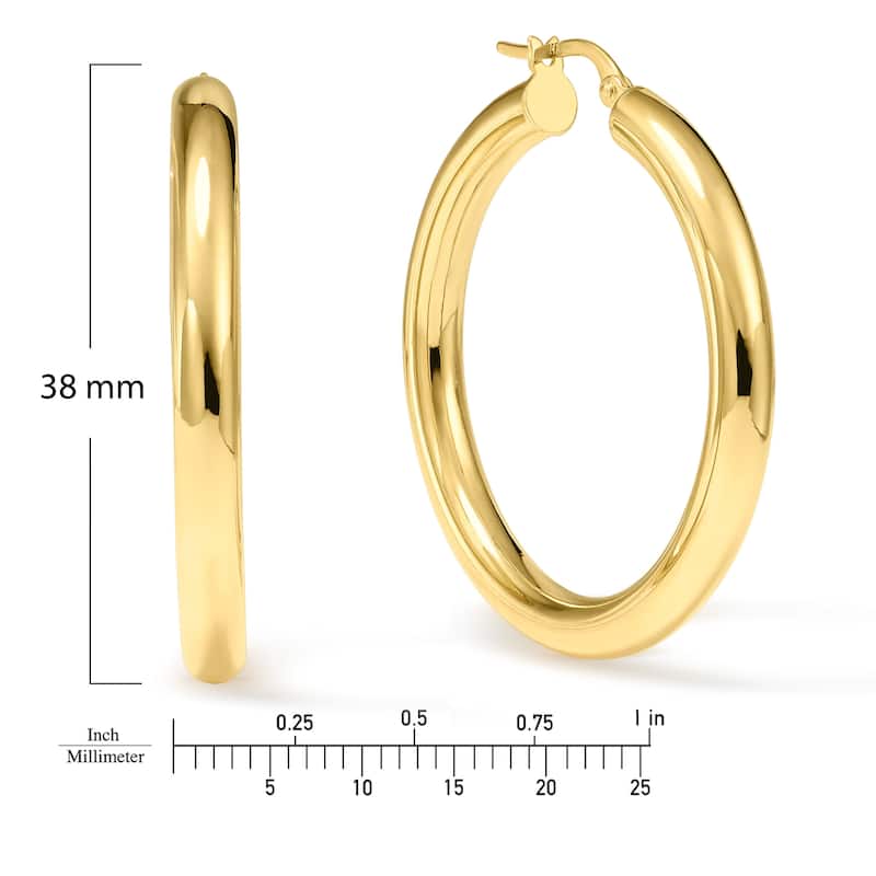 Clover 14k Yellow Gold High-Polish Round Hoop Earrings 4mm