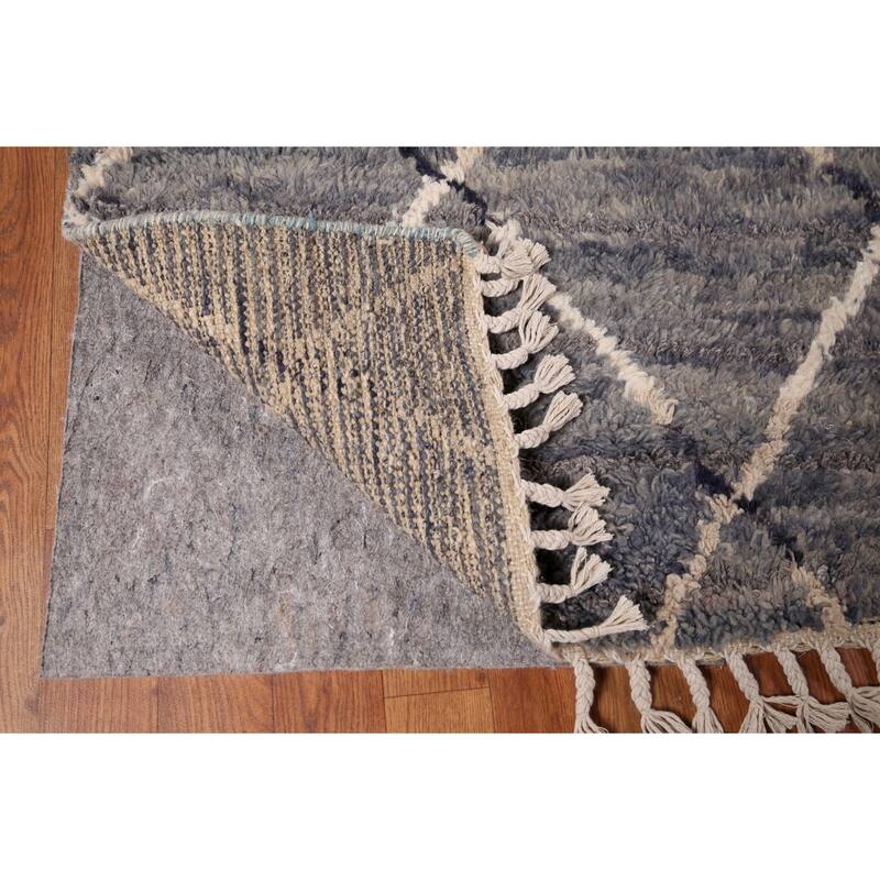 Grays & Blues Trellis Moroccan Area Rug Hand-Knotted Wool Carpet - 6'0" x 9'7"