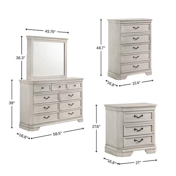 dimension image slide 4 of 8, Roundhill Furniture Maderne Traditional Wood Panel Bed with Dresser, Mirror, Nightstand, Chest