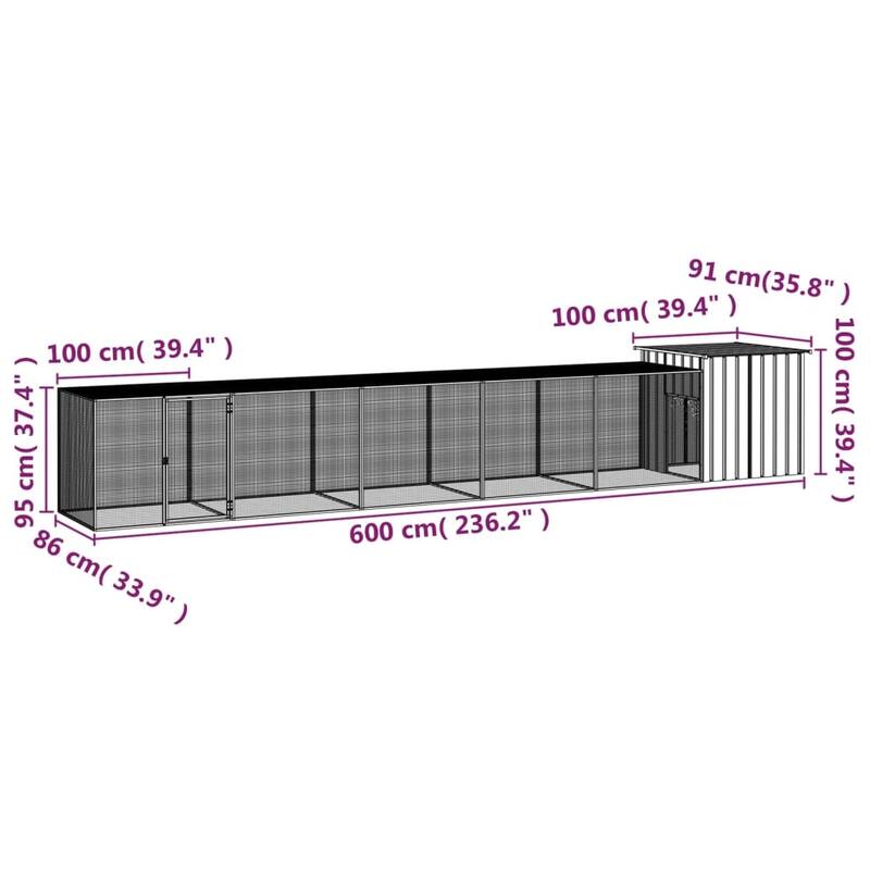 vidaXL Chicken Coop Multipurpose Chicken House with Mesh Cage Galvanized Steel