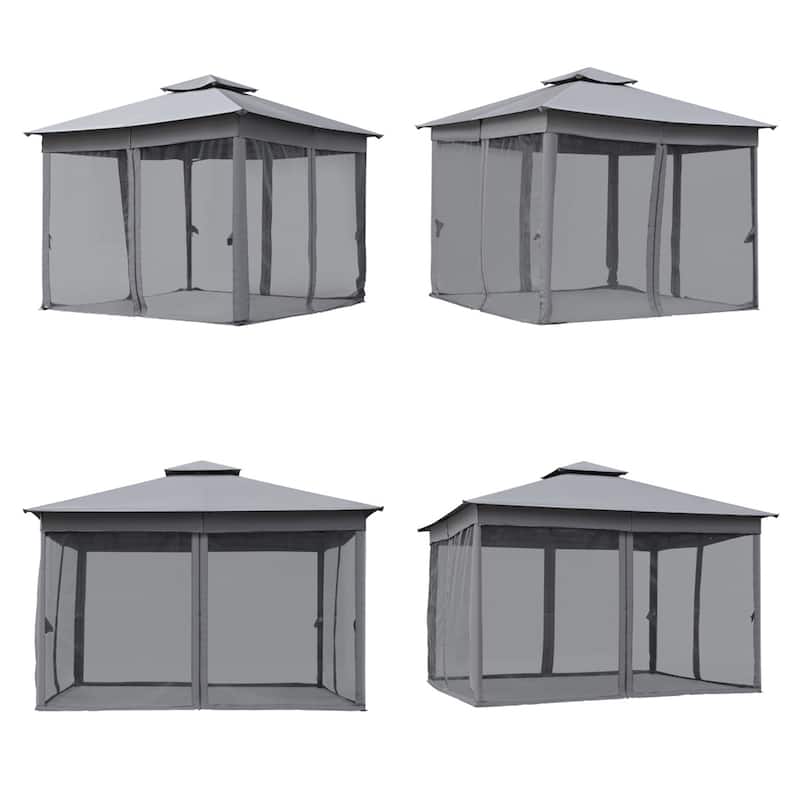 Patio Gazebo Tent with Double Roofs and Mosquito Netting for Backyard