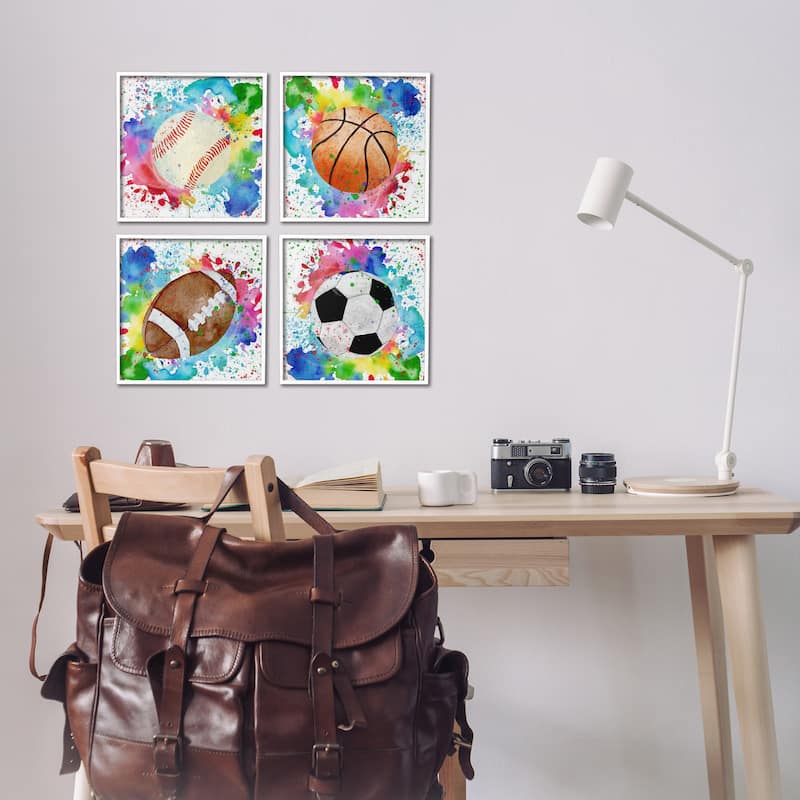 Stupell Rainbow Splatter Baseball Framed Giclee Art Design By Kim Allen (Set of 4)