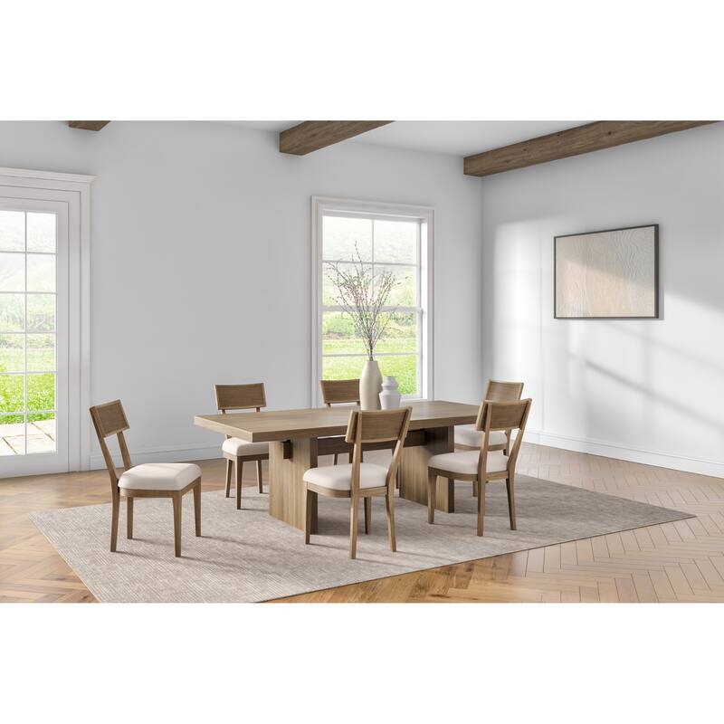 Coastal Wood Rectangular Kitchen Table with Six Chairs, Dining Table and Six Seats, Office Table and Six Chairs, Brown - Brown