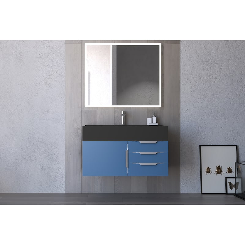 Nile 36" Wall Mounted Bathroom Vanity Set w/ Black Top