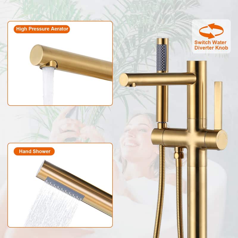 WOWOW Freestanding Bathtub Faucet with Handheld Shower in Modern