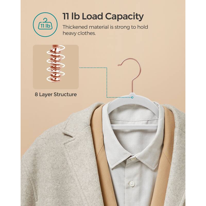 Clothes Slim Velvet Hanger with Rose Gold Swivel Metal Hook and Shoulder Notches Perfect for Heavy Coats or Camisoles