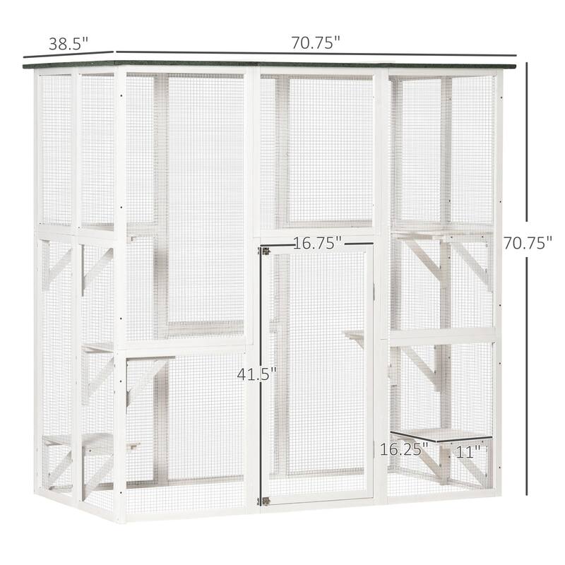 PawHut Large Wooden Outdoor Cat House Catio Enclosure