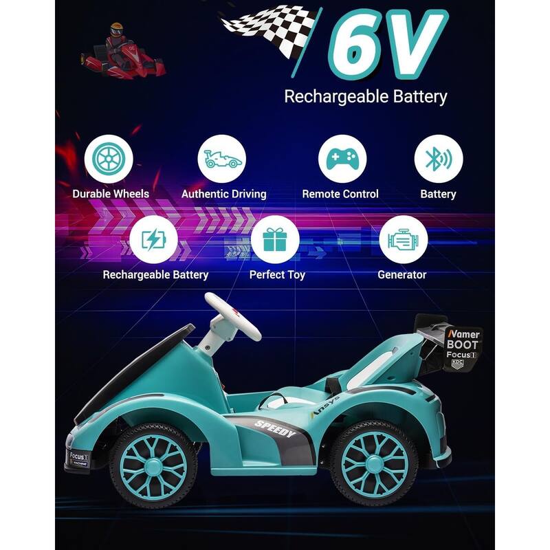 Kids Electric Go Kart, 6V Ride-On Racer Car Toy for Kids Best Gift