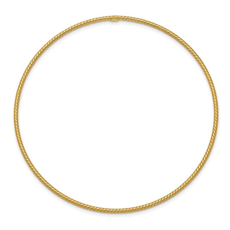 Curata 14k Yellow Gold Hollow Slip on Textured Polished 1.5mm Twist Slip on Cuff Stackable Bangle Bracelet