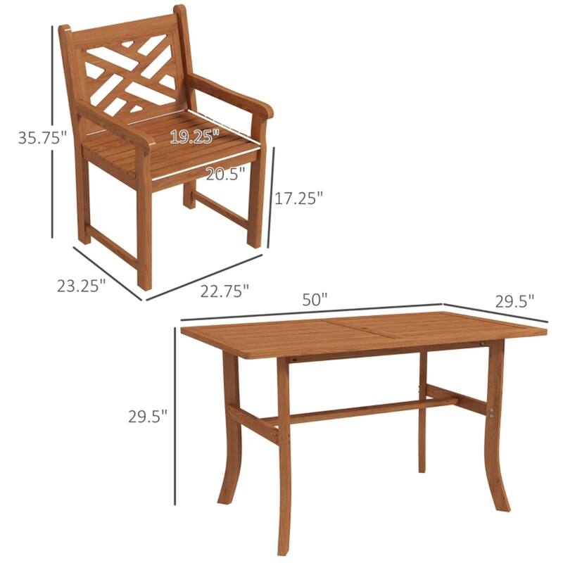 5-Piece Teak Poplar Wood Outdoor Dining Set with Slatted Chairs for Patio Seating - 22.75" W x 23.25" D x 35.75" H