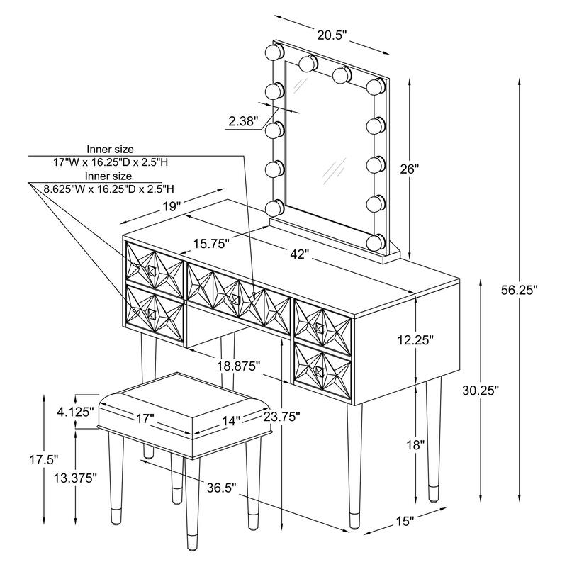 Pre-Lit Geometric Vanity Set - 56.25" - White