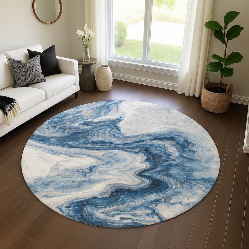 Premium Washable Super Soft Modern River Mayfield Rug - Navy - 8' x 8'