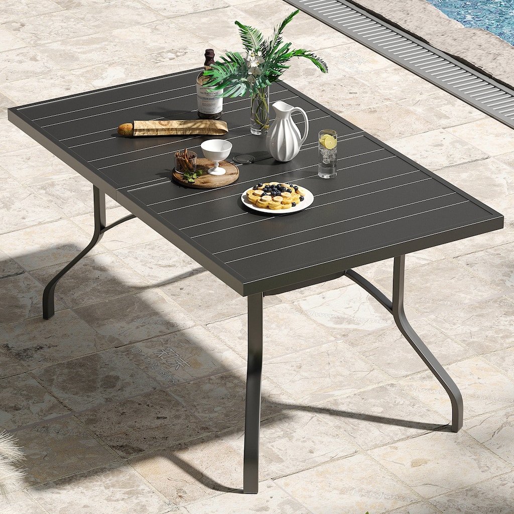 Outdoor Dining Table 60"x35", Rectangle Patio Dining Table with 1.57" Umbrella Hole, Outdoor Metal Furniture, Weather-Resistant