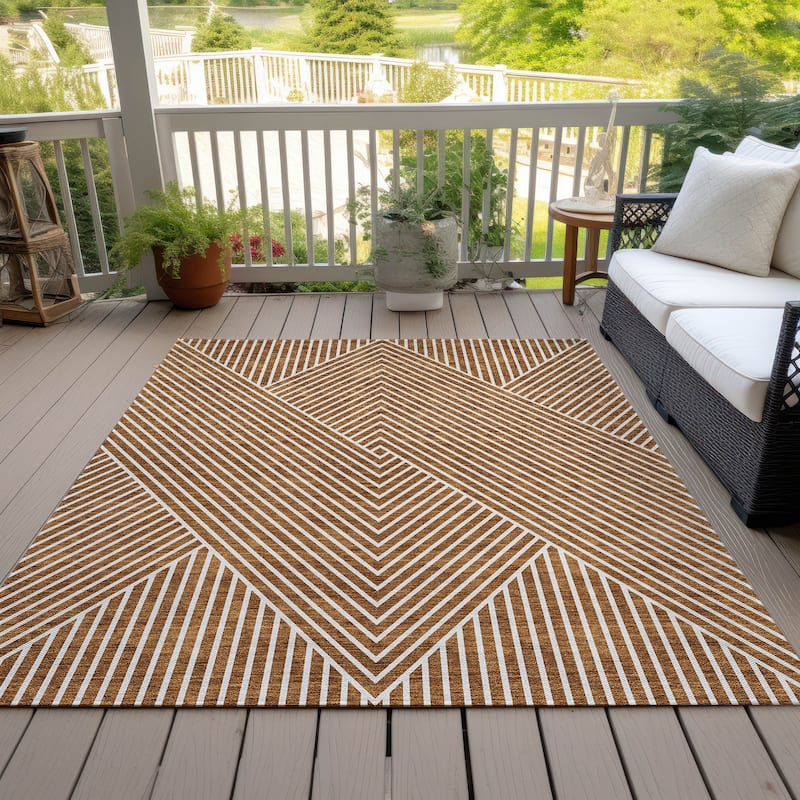 Machine Washable Indoor/ Outdoor Modern Geo Chantille Rug - Terracotta - 5' x 7'6"