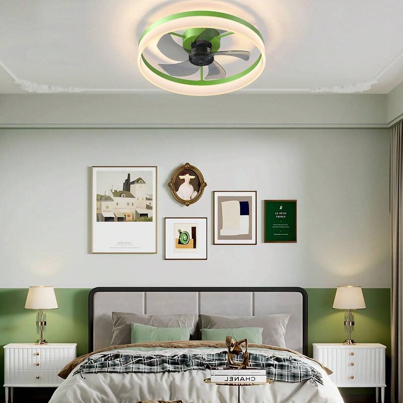 Cusp Barn 20" Dimmable LED Ceiling Fan,Reversible Modern Smart Fan Light,6 Speeds,Quiet DC Motor with APP Control for Indoor - Green