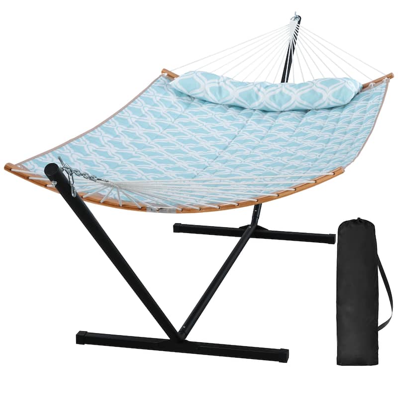Outdoor 55 Inch 2 Person Hammock with Stand and Pillow by Suncreat - Sky Blue