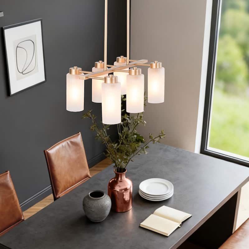 Mid-century Modern 6-Light Gold Linear Chandelier Glass Island Lights for Dining Room - L24.4" x W13" x H74''
