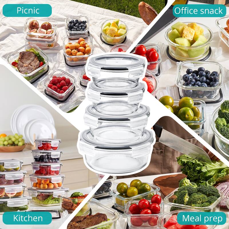 Sorbus 28-Piece Glass Food Storage Containers with Lids - Airtight, Microwave, Fridge, Dishwasher Meal Prep Containers
