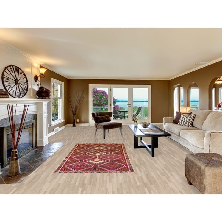 Geometric Bakhtiari Persian Vintage Area Rug Hand-knotted Wool Carpet - 4'2"x 7'3"