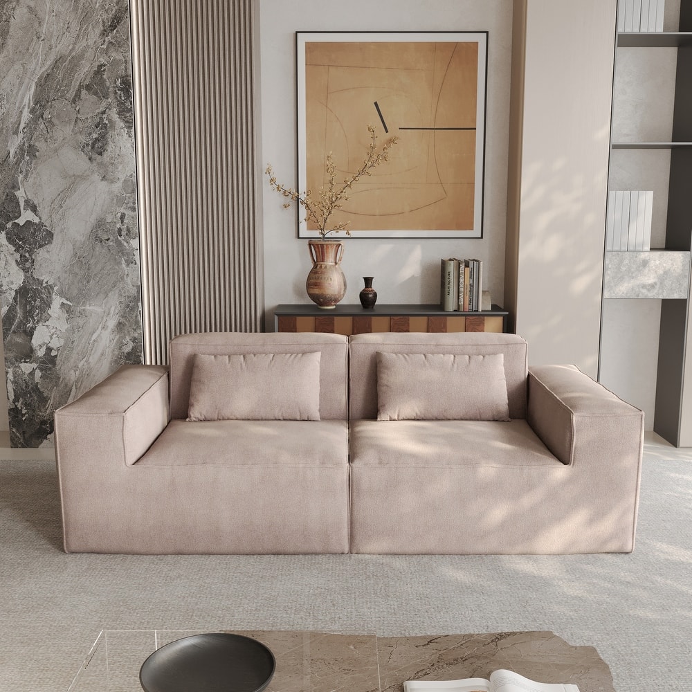 82" Modern Upholstered Loveseat Sofa Modular Sofa Corduroy Fabric Couch with Movable Fabric Cover & 2 Pillows