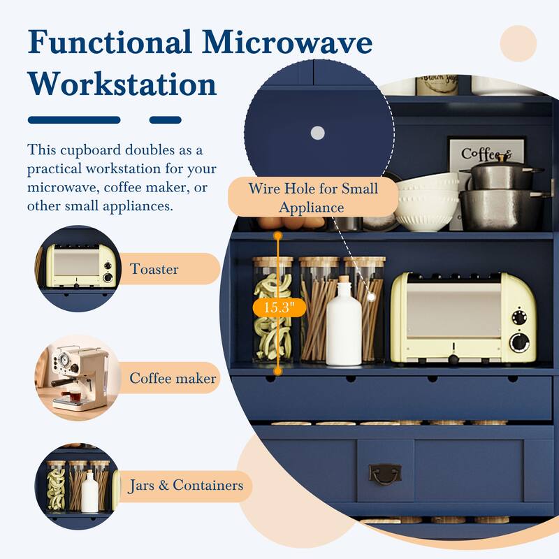Roomfitters 78 Inch Large Kitchen Pantry Storage Cabinet with Microwave Station and Drawers, Shaker Style