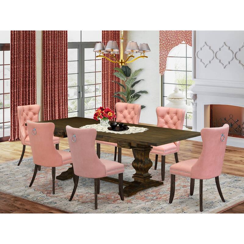 East West Furniture Kitchen Set Consists of a Rectangle Dining Table and Upholstered Chairs, Jacobean (Pieces Options) - LADA7-07-T23
