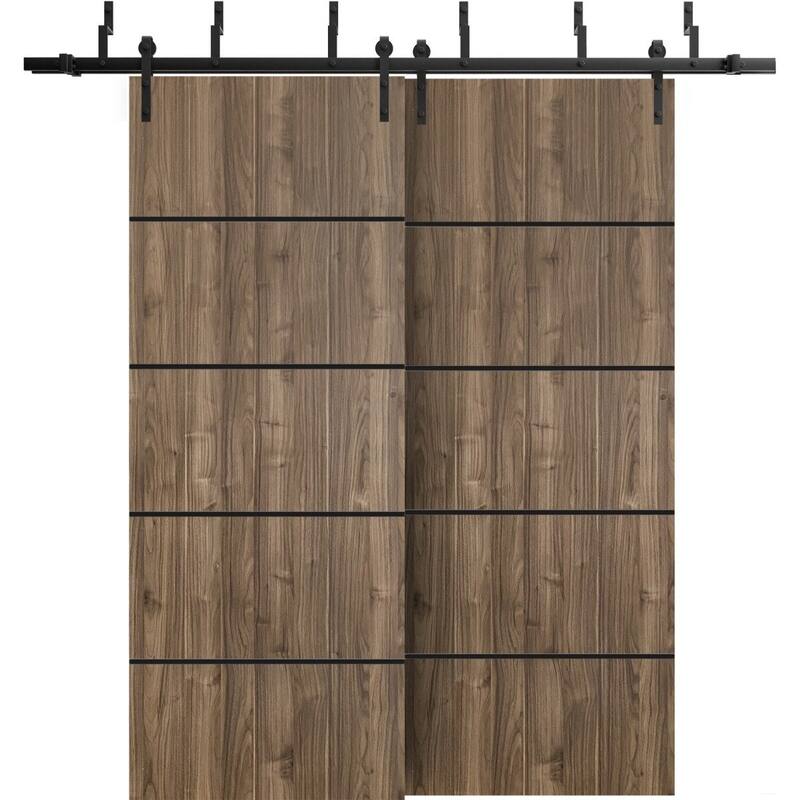 Sturdy Barn Door 36 x 80 Planum 0015 Walnut with 6.6FT - 56" x 96" ( 2* 28x96)
