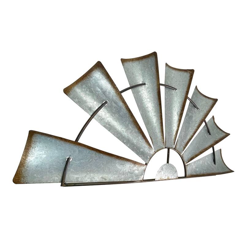 Zeckos 35 Inch Metal Half-Windmill Wall Sculpture Farmhouse Decoration