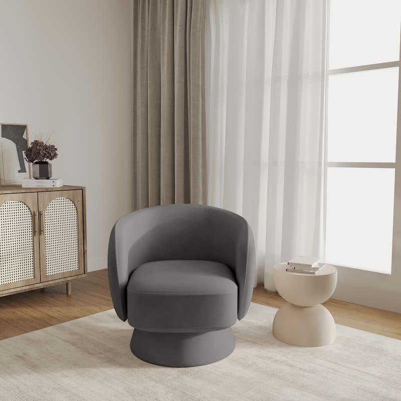 Raze Modern Teddy Bouclé Swivel Accent Chair - Comfy Curved Barrel Armchair for Living Room, Bedroom, or Nursery