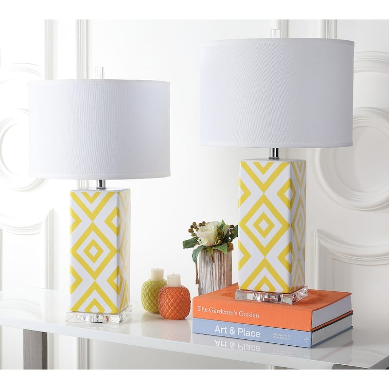 SAFAVIEH Lighting Anissa 27-inch Grey Diamonds Table Lamp (Set of 2) - 15"x15"x27" - 15Wx15Dx27H - Yellow
