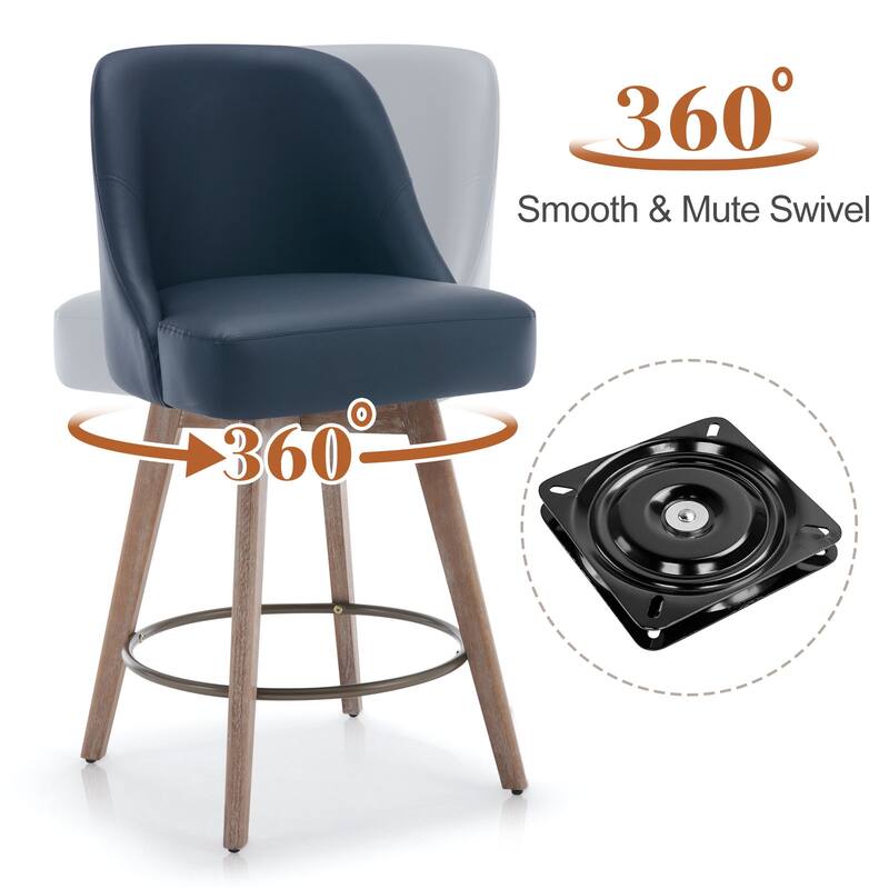 26" Counter Height Swivel Bar Stool, Upholstered Counter Stools - 39.37" (H) x 22.44" (D) x 21.65" (W)