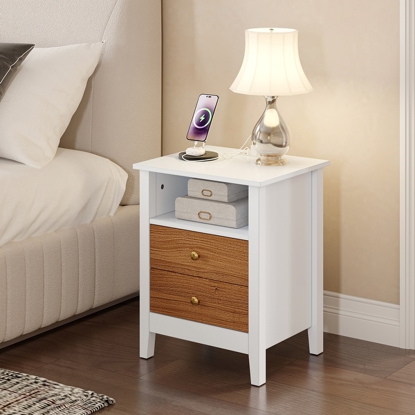 Nightstand Set of 2 with Charging Station End Side Table with 2 Drawers with USB Ports and Outlets Bedside Bed On Sale Bed Bath Beyond 37744364