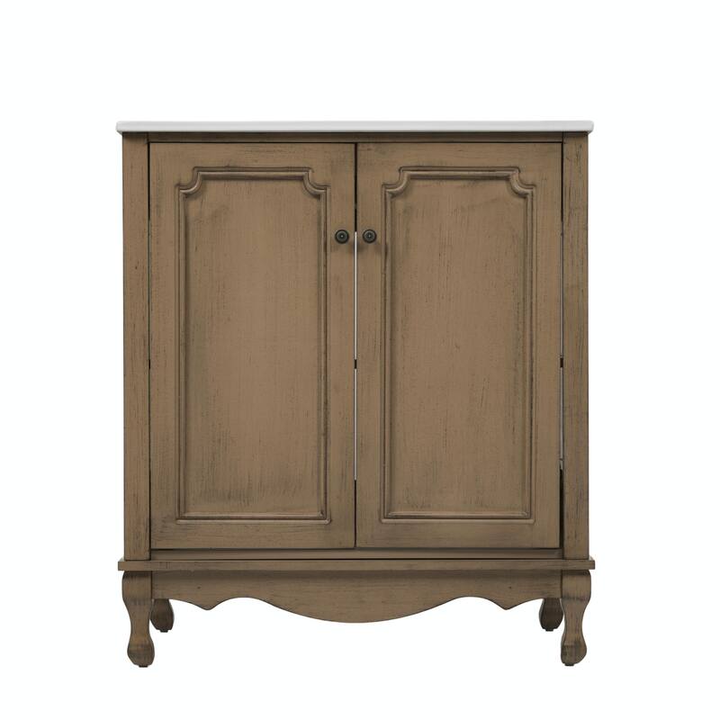 30" Vintage Bathroom Vanity - Rectangle Sink, Antique Handles, Solid Wood Legs, and Adjustable Shelves