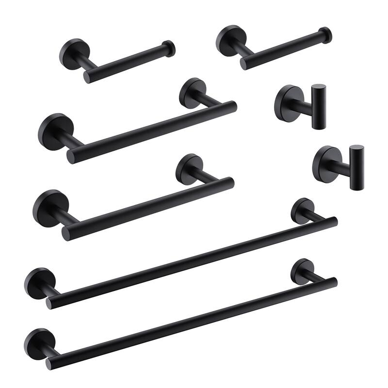8-Piece Wall Mount Bathroom Hardware Set 23'' Bathroom Towel Bar Toilet Paper Holder Robe Hooks Stainless Steel Accessories Set - Matte Black