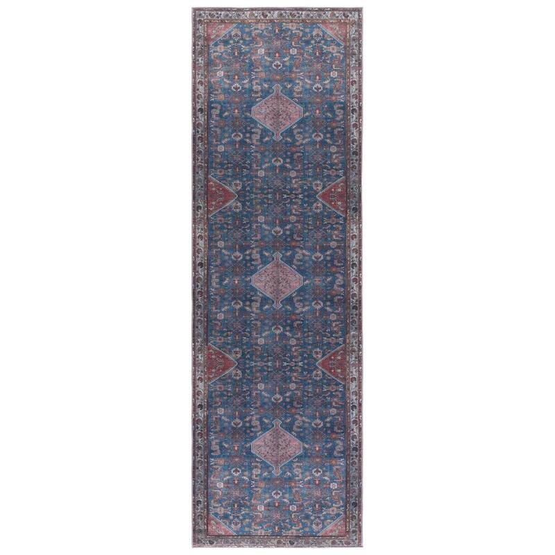 SAFAVIEH Tucson Amire Machine Washable & Slip Resistant Rug - Blue/Rust - 2'6" x 8' Runner